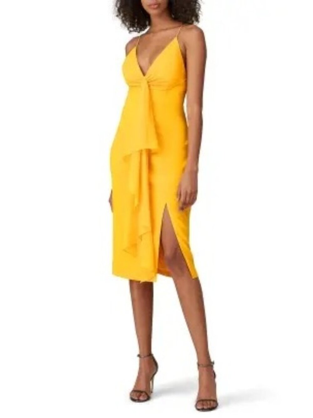 JAYGODFREY Yellow Draped Midi Slip Dress